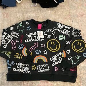 QUEEN OF SPARKLES Queen of the Classroom Colorful Graphic Sweatshirt